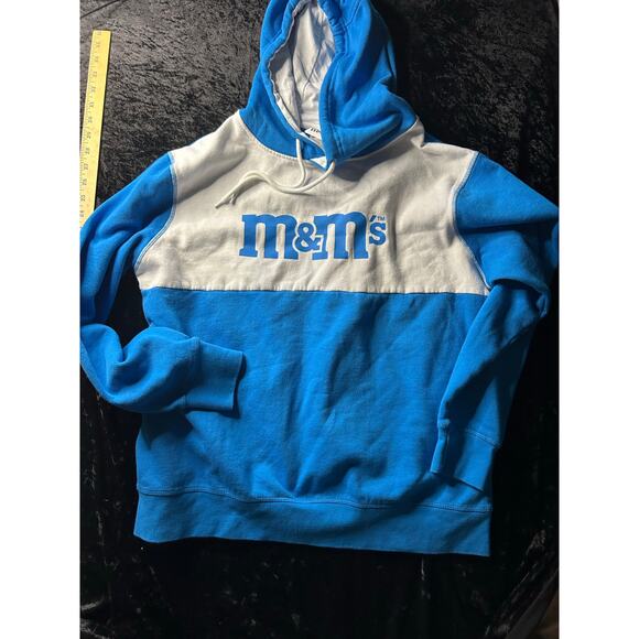 M&Ms Hoodie Mens L Blue White Colorblock Fleece Pullover Spell Out MARS 2022 - Picture 2 of 6